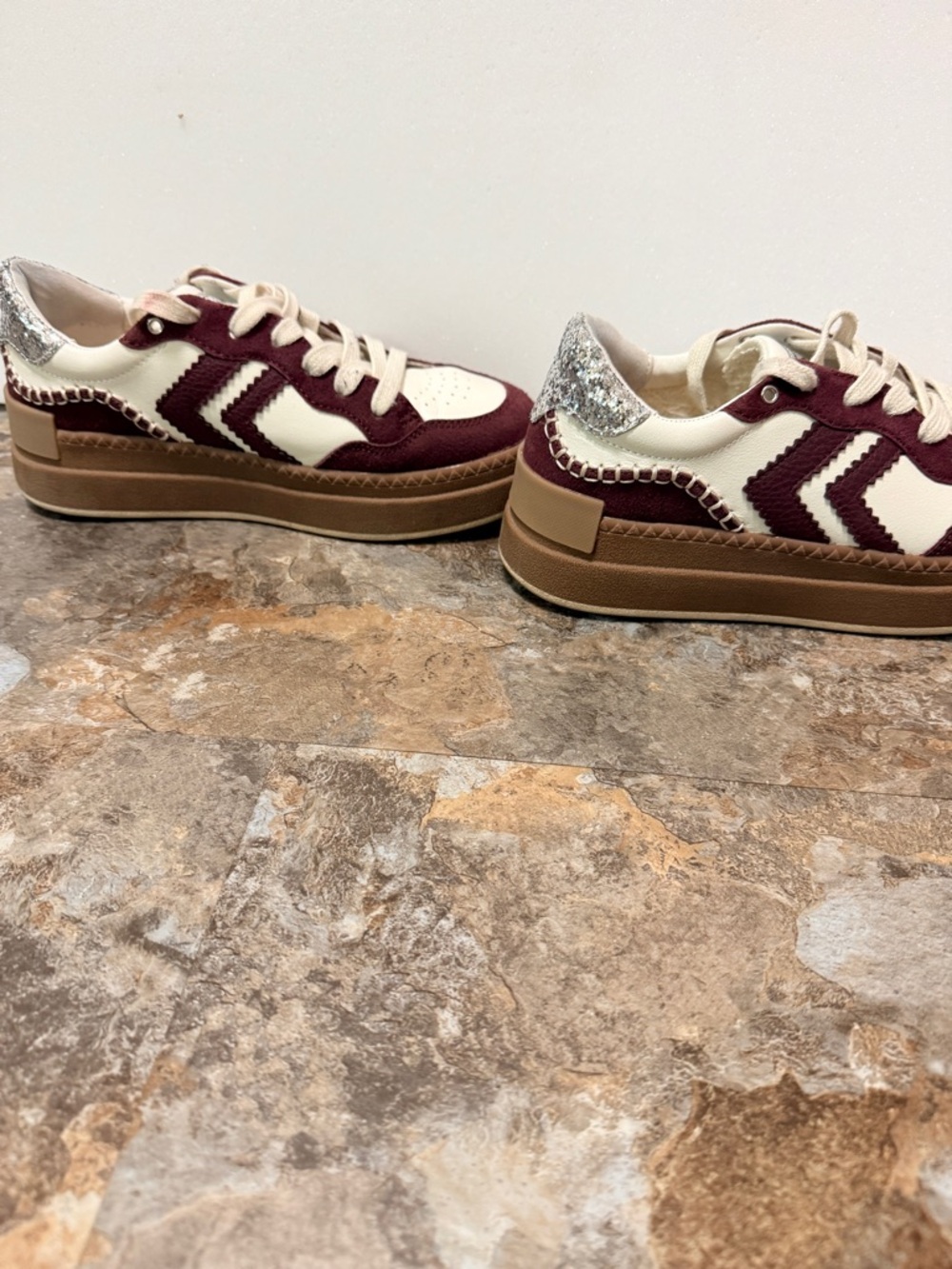 YellowBox Glitter Accent White & Burgundy Sneaker - Picture 4 of 9